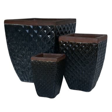 Set Of 3 Glazed Terracotta Pots (EW-7161_Black)