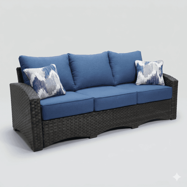 3-Seater Outdoor Sofa with Cushion & Wicker