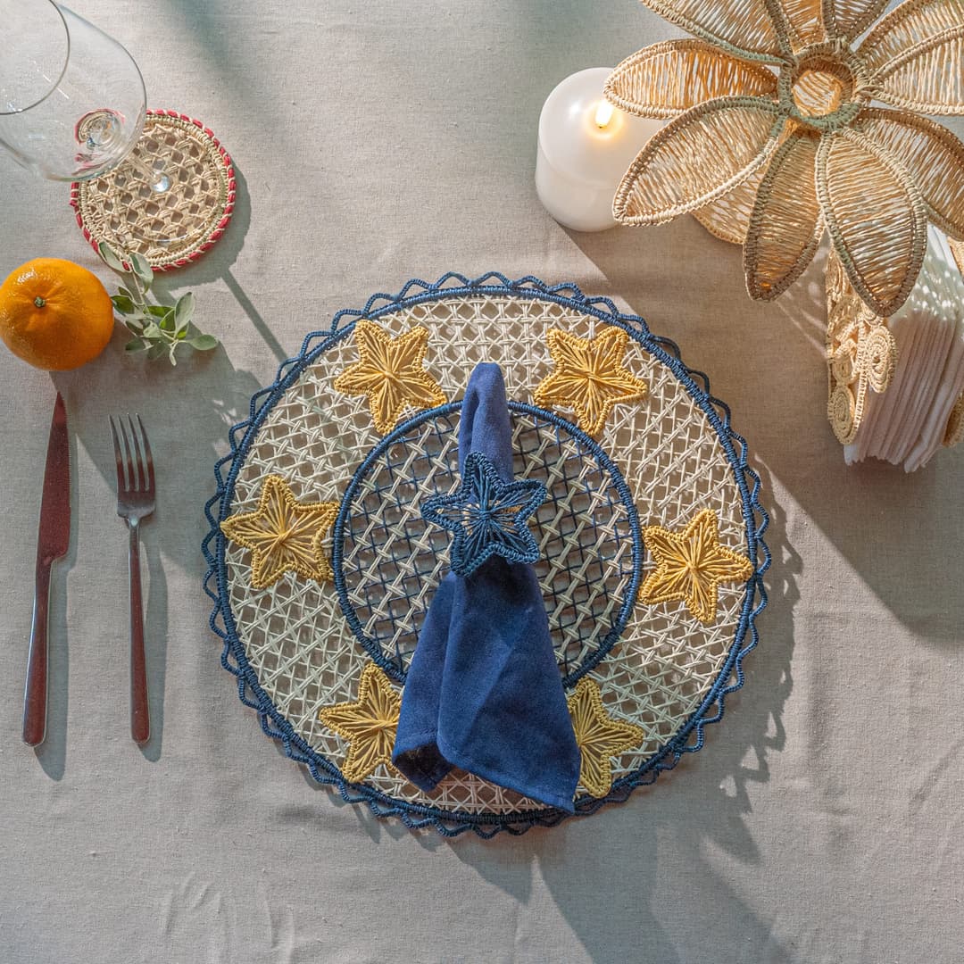 JNC Round Star Paper Yarn Placemat - Polaris