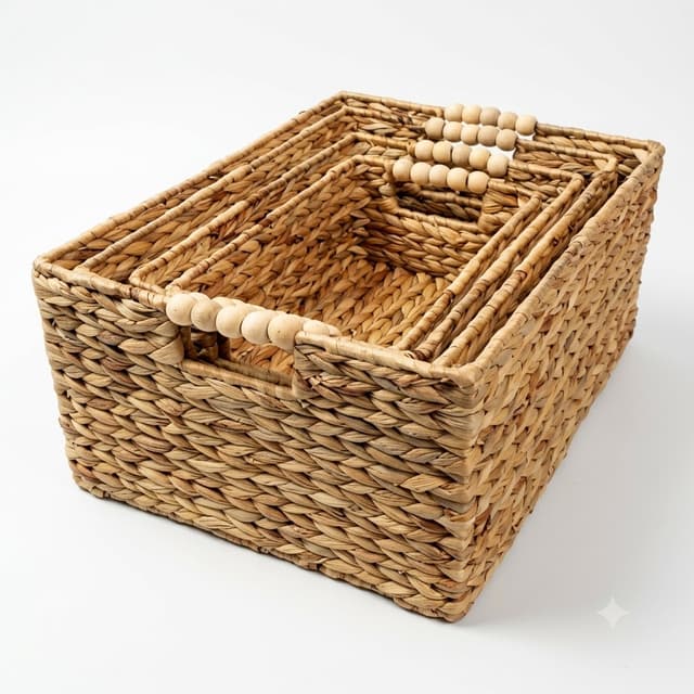 Set of 4 Rectangular Water Hyacinth Storage Baskets