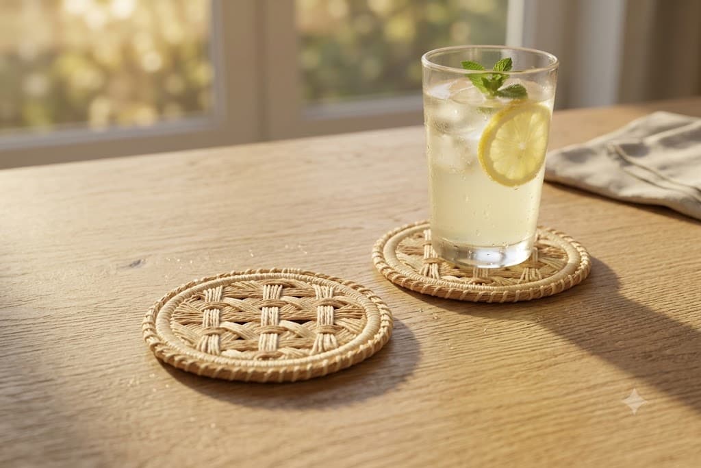 JNC Round Basket Weave Paper Yarn Coaster - Corda