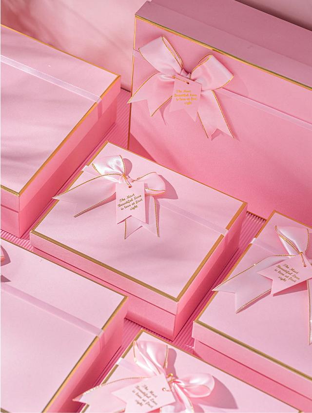 OEM ODM SET OF 3 PINK GLITTER BOXES WITH RIBBON BOW