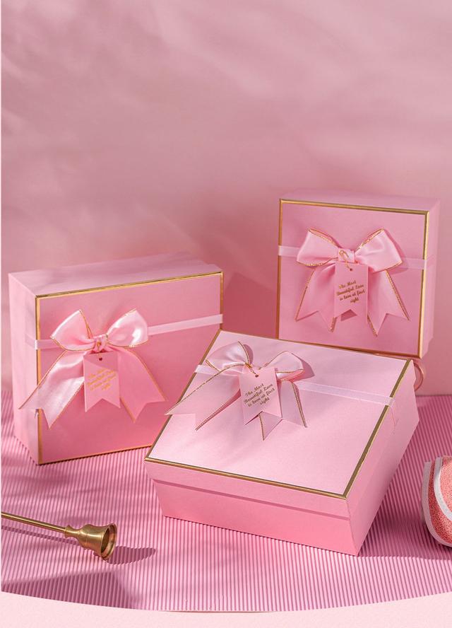 OEM ODM SET OF 3 PINK GLITTER BOXES WITH RIBBON BOW