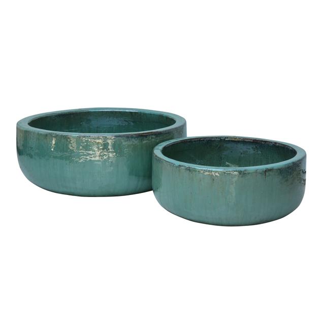 Set Of 2 Glazed Terracotta Pots (EW-6333_RGreen)