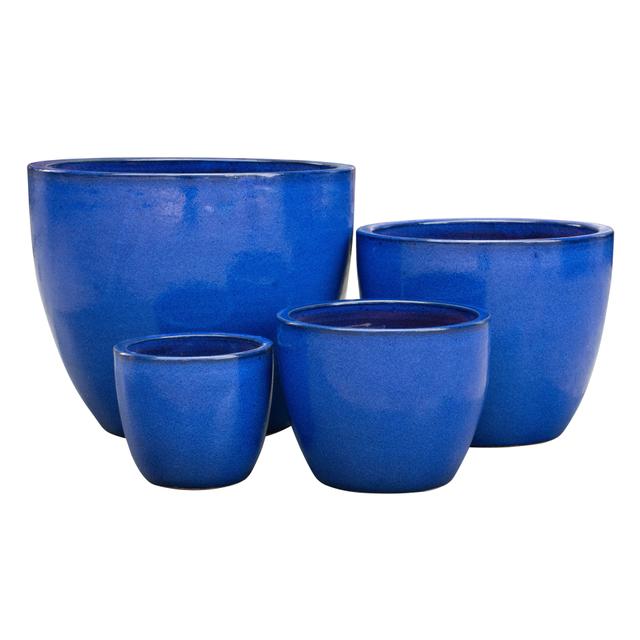 Set Of 4 Glazed Terracotta Pots (EW-6719D45-RBLUE)
