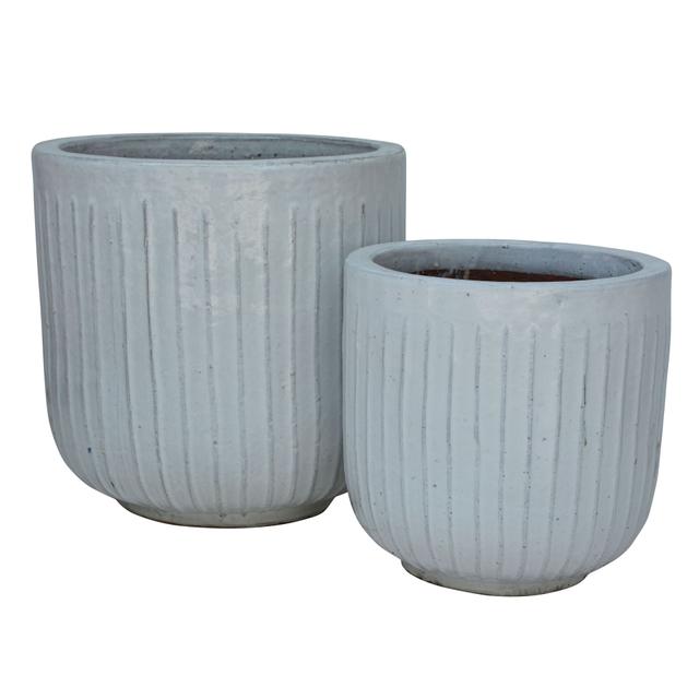 Set Of 2 Glazed Terracotta Pots (EW-7466_White)