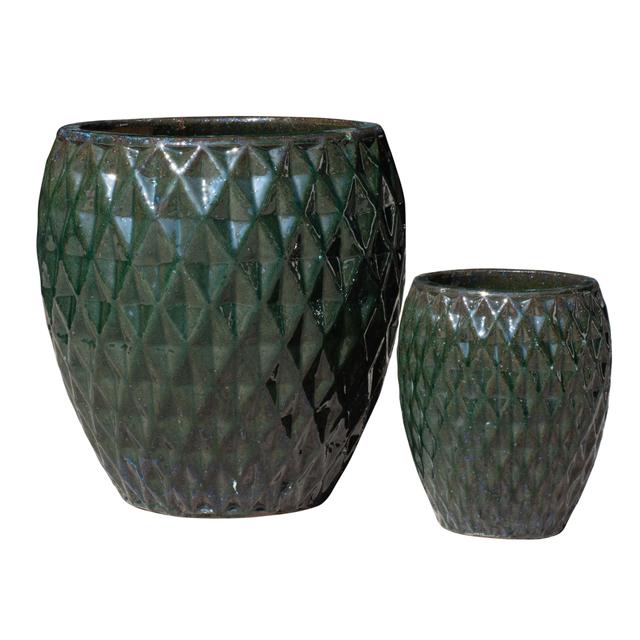 Set Of 3 Glazed Terracotta Pots (EW-7617-Cgreen)