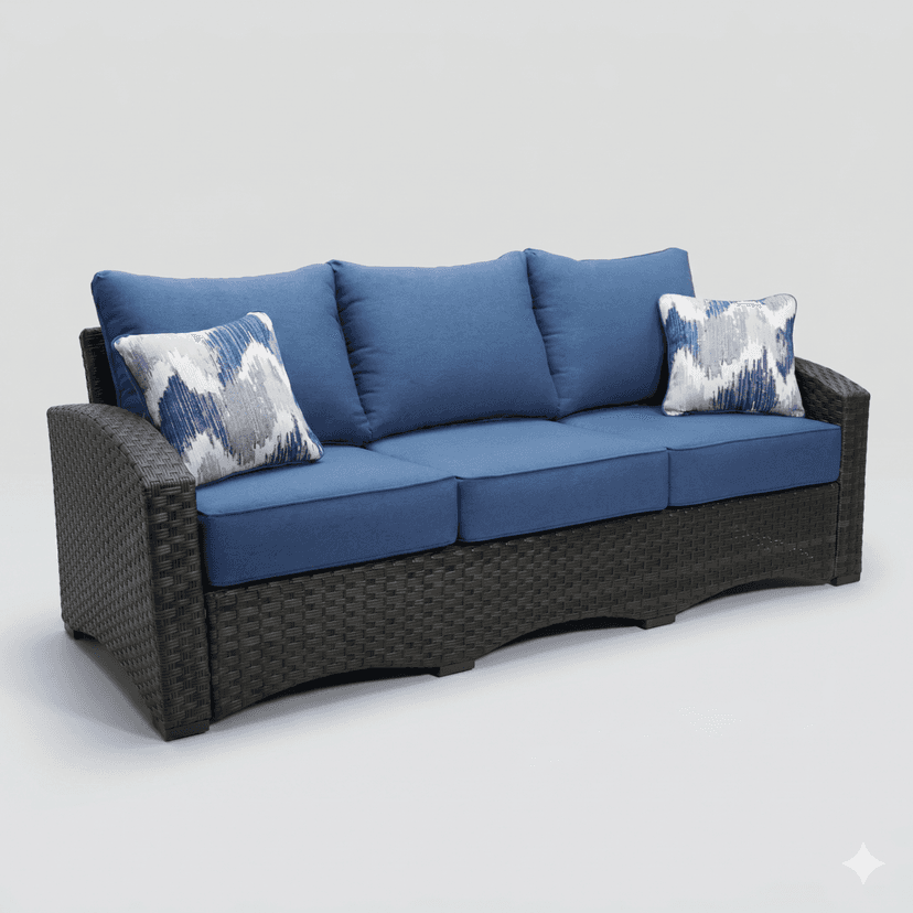 3-Seater Outdoor Sofa with Cushion & Wicker