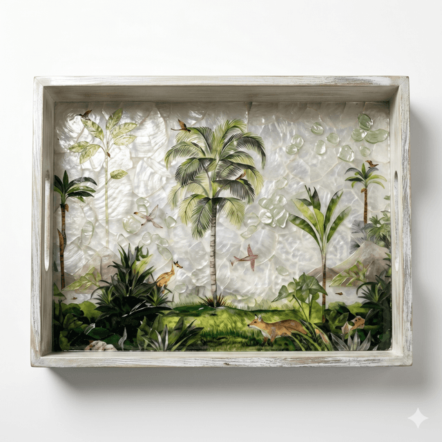 Green Capiz Landscape Rectangular Tray 14x18