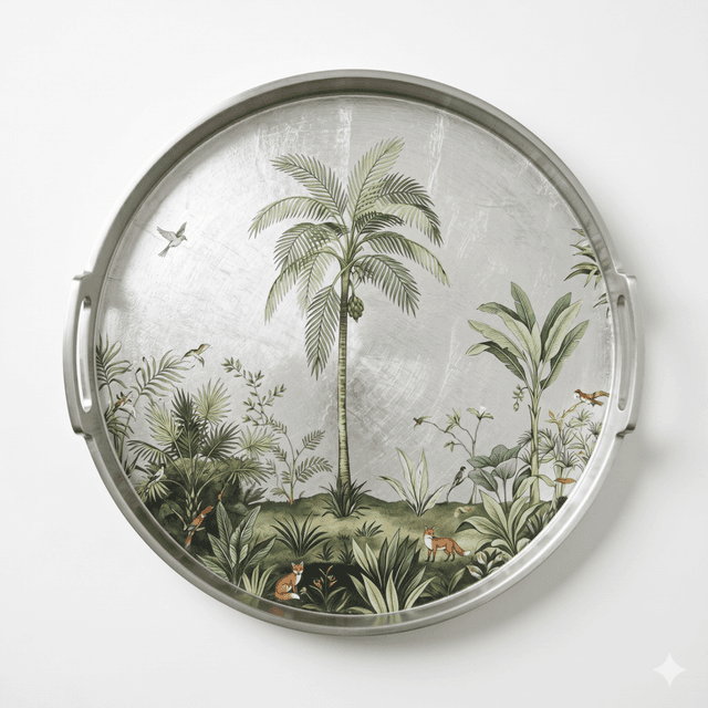 Silver Foil Landscape Round Tray D16
