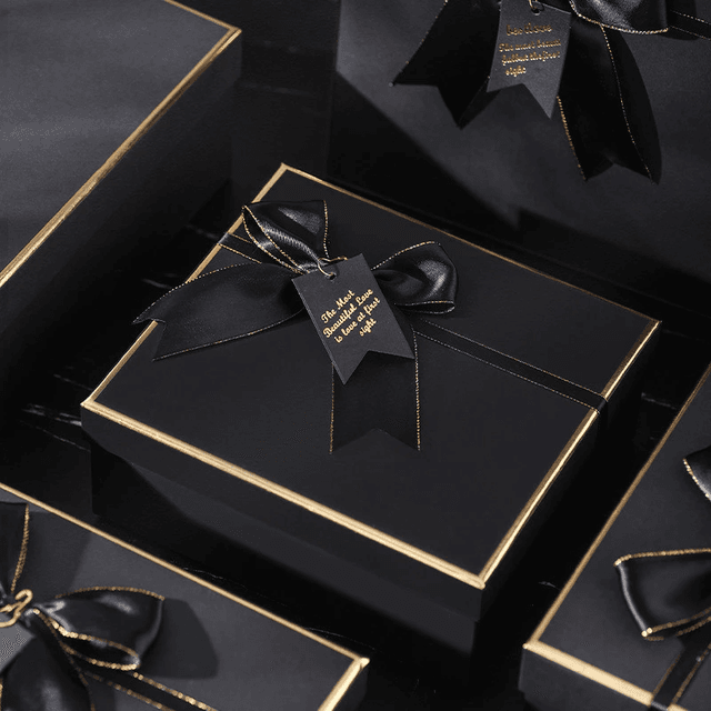 OEM ODM SET OF 3 BLACK GLITTER BOXES WITH RIBBON BOW