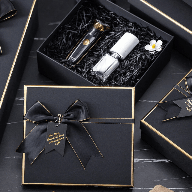 OEM ODM SET OF 3 BLACK GLITTER BOXES WITH RIBBON BOW