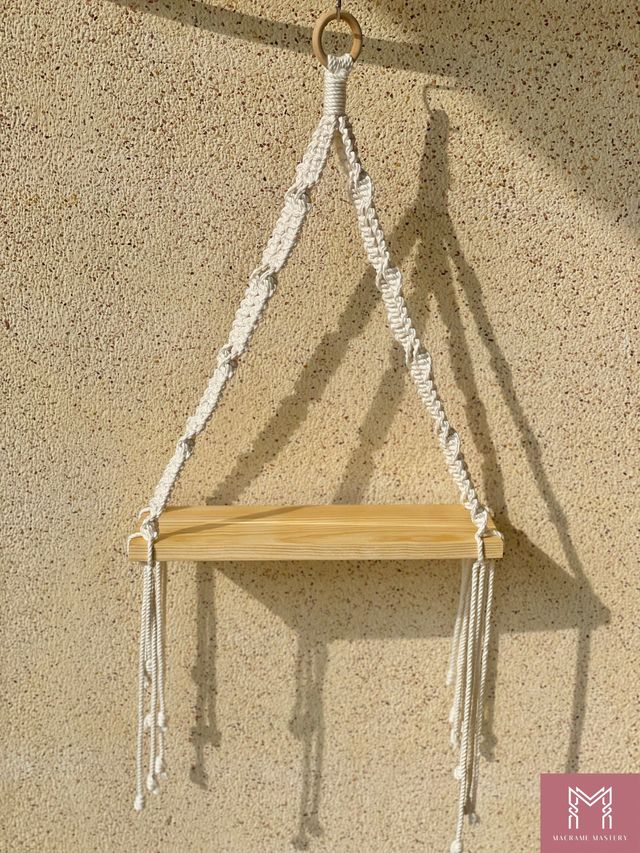 Boho Macrame Shelf | Hanging Wooden Display for Plants & Decor | Macrame Mastery | MM-MSH-23121001