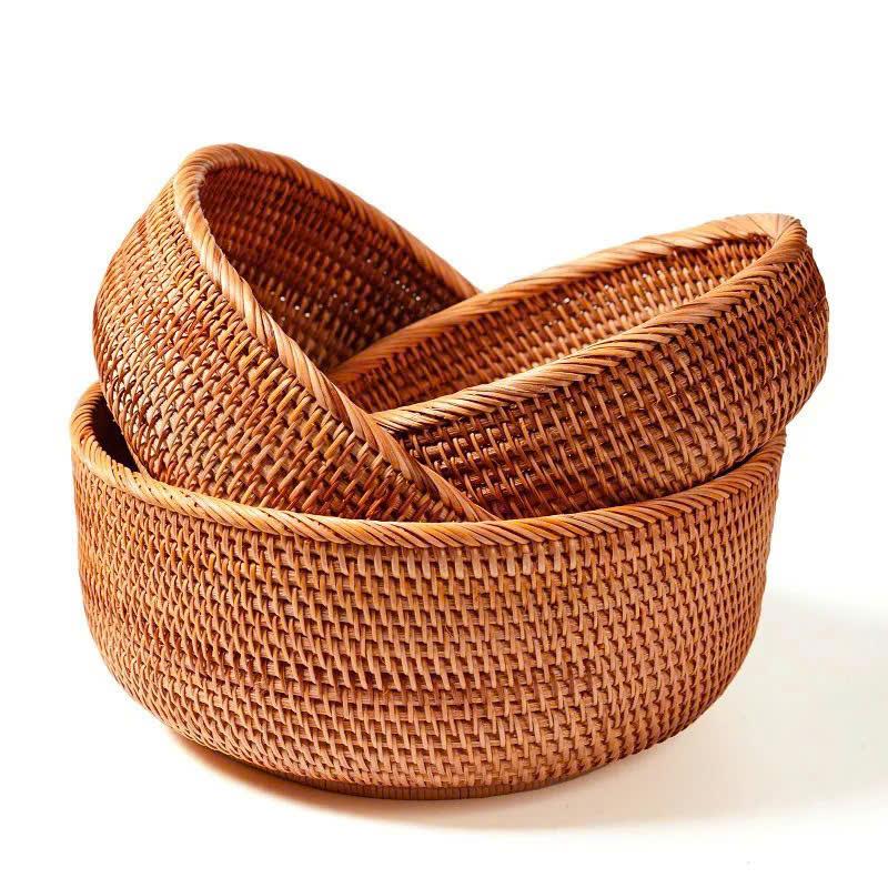 Wicker Woven Rattan Basket Round Tray Rattan Storage Basket